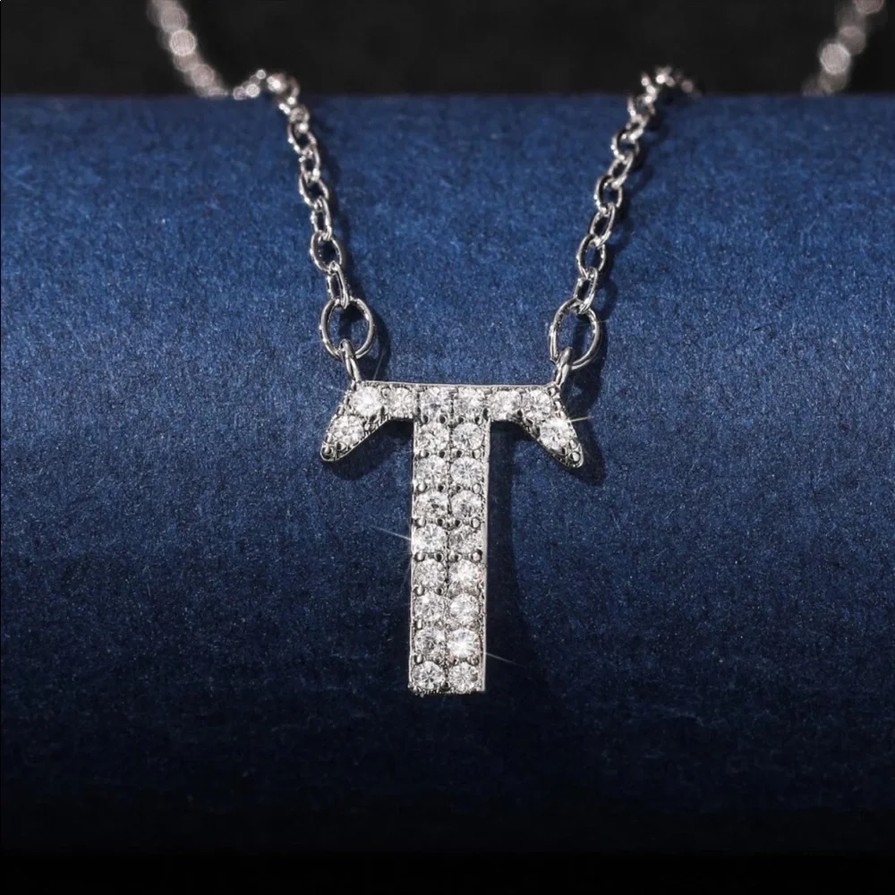 New 925 Silver Initial Letter Diamond Necklaces - Picture 15 of 16